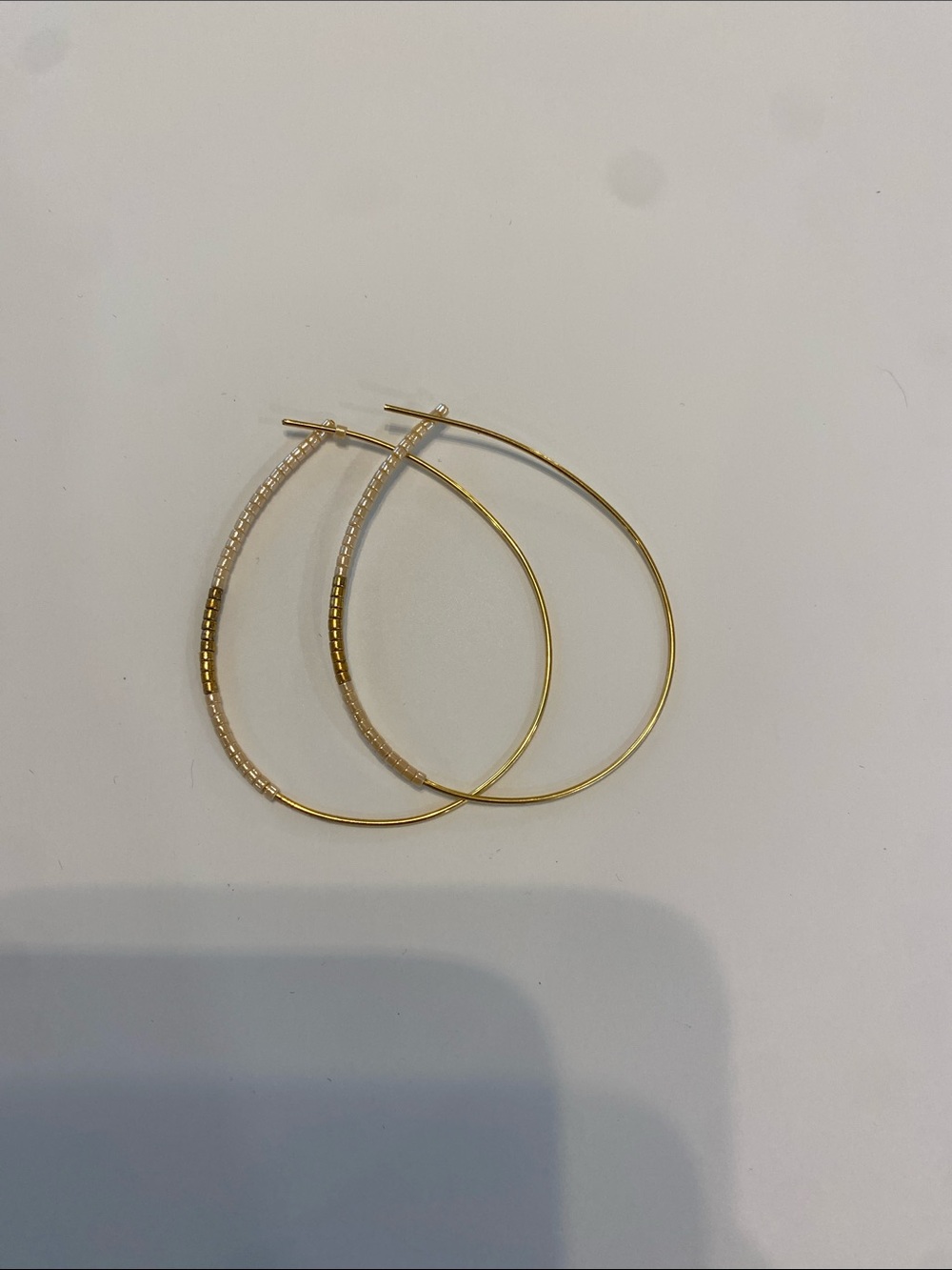 Gold Hoop Earrings with Beaded Accent - Women Jewelry